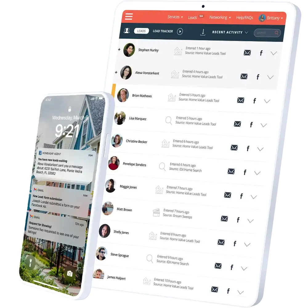 Lead alert notifications shown on iPhone and iPad
