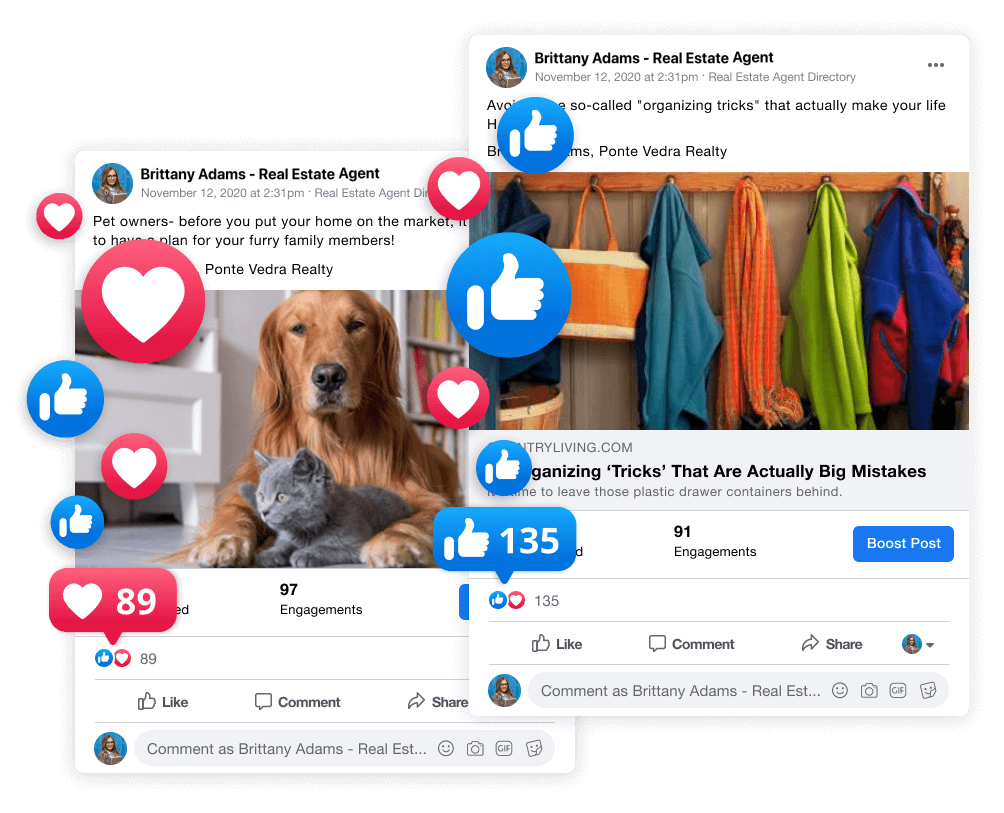 Posts with likes and shares